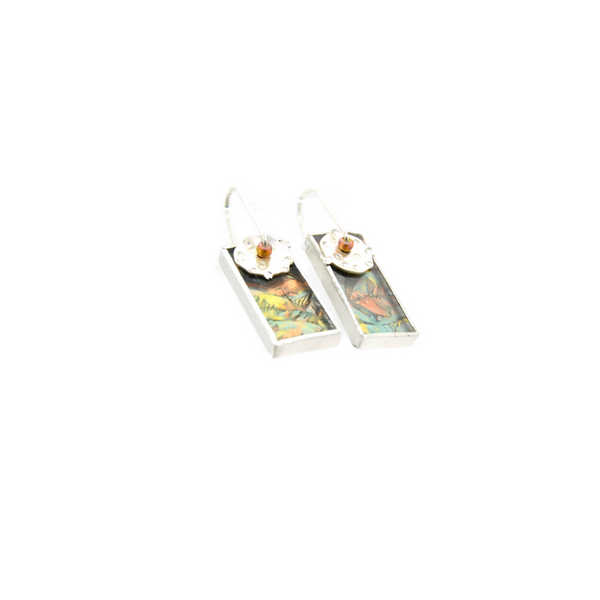 Mod Earrings Copper, Gold and Green Van Gogh Glass