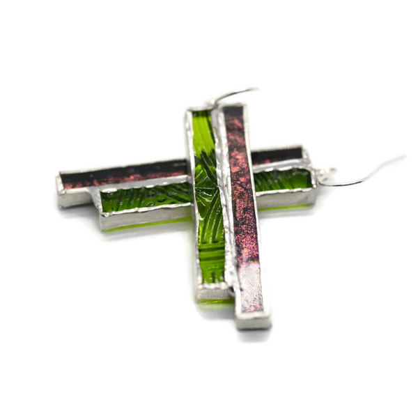 Not So Simple Earrings with Pink and Green Glass