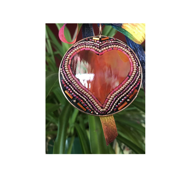 Heart Pendant with Stained Glass and Beads