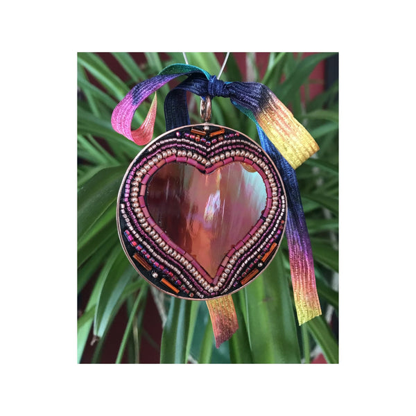 Heart Pendant with Stained Glass and Beads