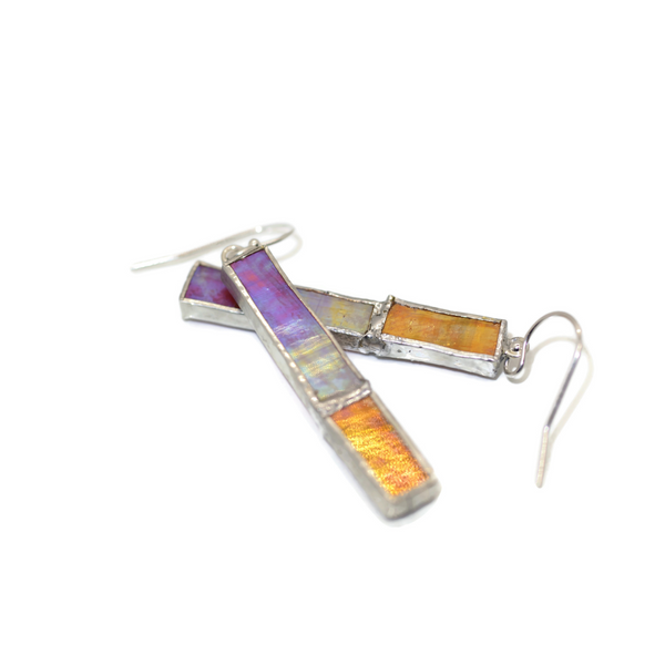 Not So Simple Earrings with Red and Orange Irridized Glass