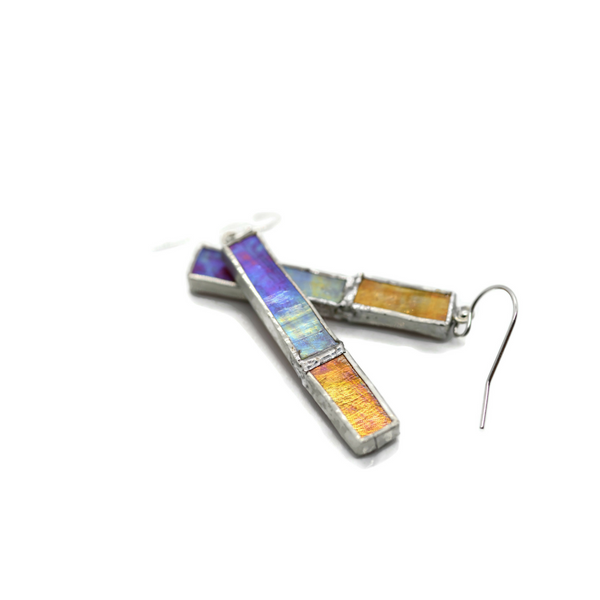 Not So Simple Earrings with Red and Orange Irridized Glass