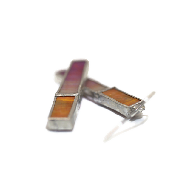 Not So Simple Earrings with Red and Orange Irridized Glass