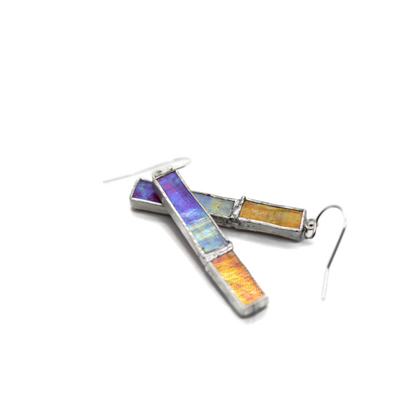 Not So Simple Earrings with Red and Orange Irridized Glass