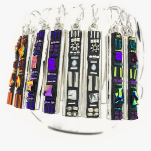 Art deco earrings, dichroic glass earrings, August Glass Designs, Kelly Shanafelt