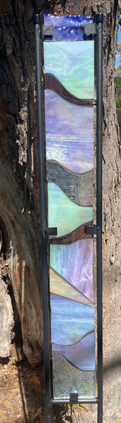 Stained glass garden stake in moonstone colors