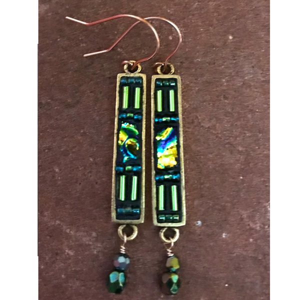 Mosaic Dangle Earrings in Green and Blue