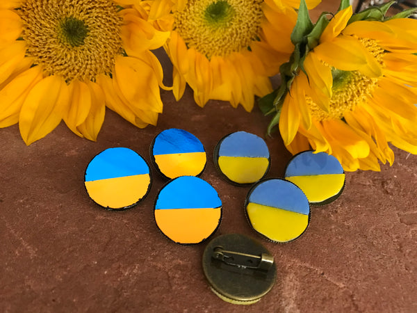Ukrainian Flag Pin with Blue and Gold Dichroic Glass