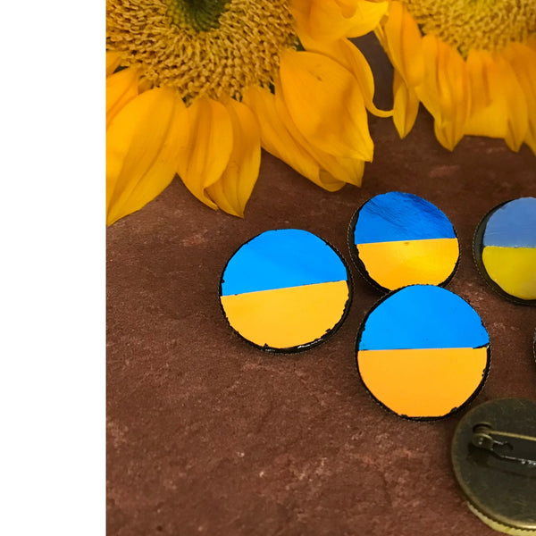 Ukrainian Flag Pin with Blue and Gold Dichroic Glass