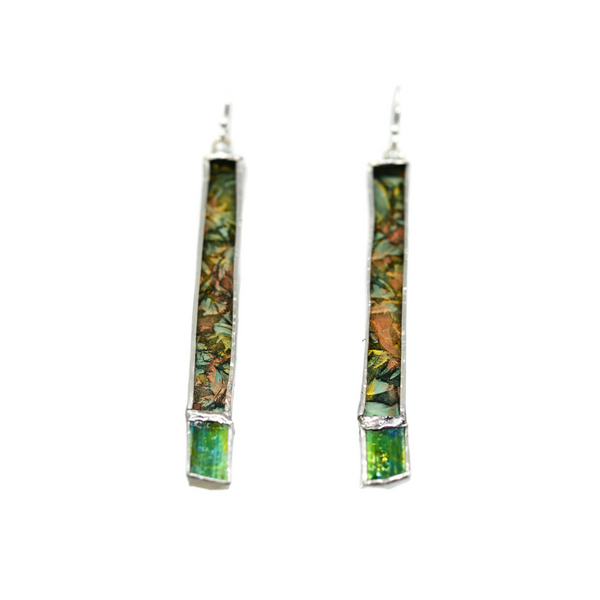 Not So Simple Earrings with Green Van Gogh and Irridized Glass