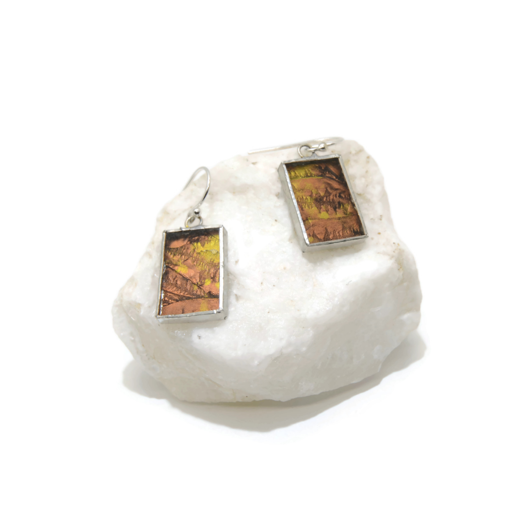 Gold and Copper Van Gogh Glass Rectangle Earrings