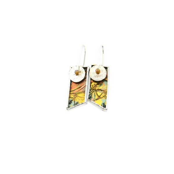 Mod Earrings with Gold, Copper and Green Van Gogh Glass