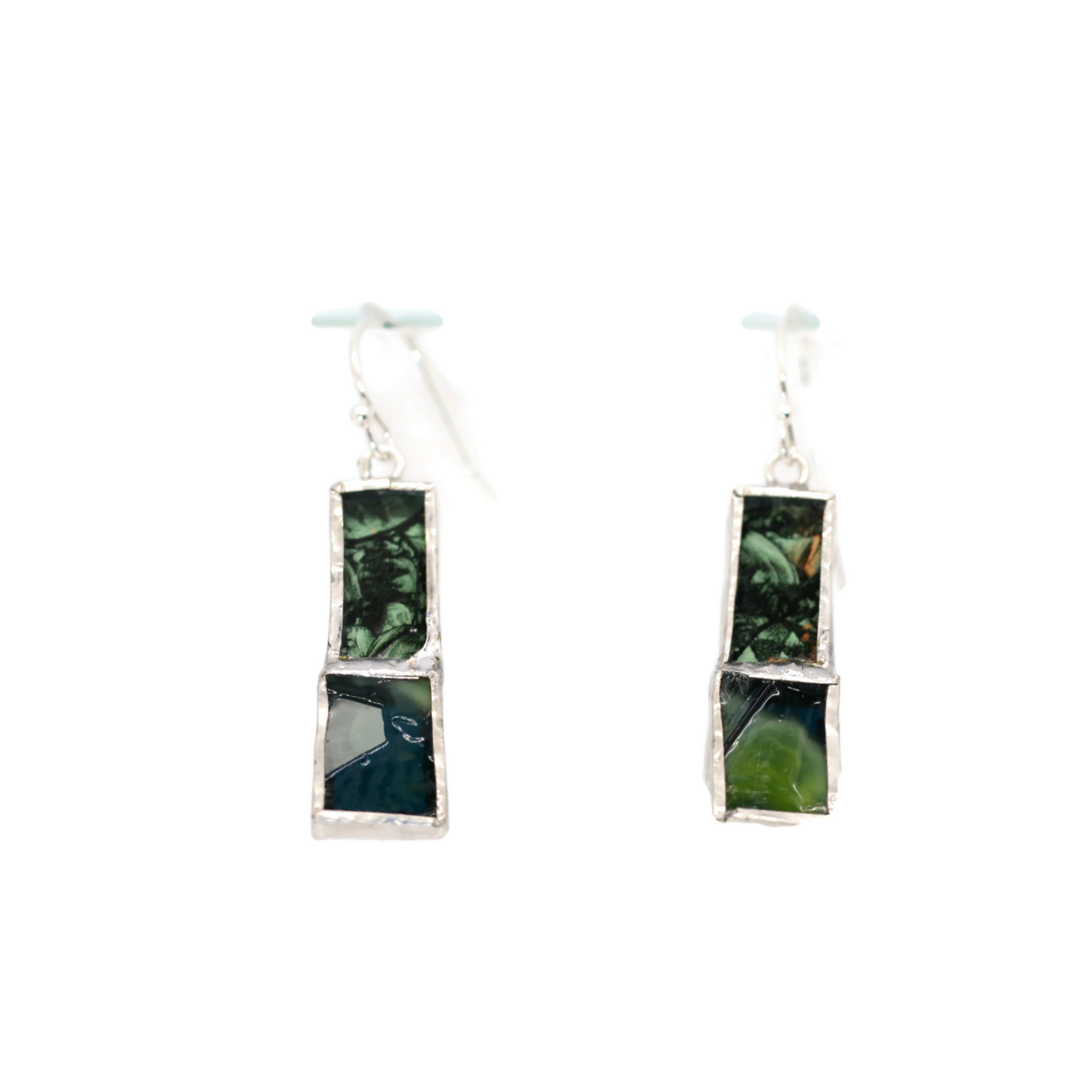 Not So Simple Earrings with 2 kinds of Green Glass