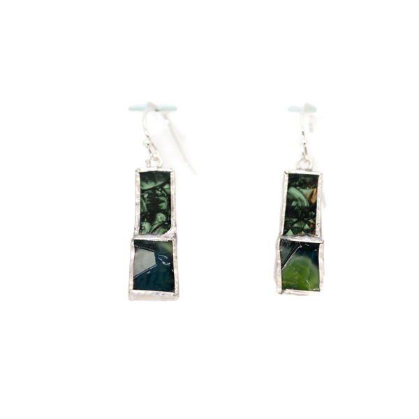 Not So Simple Earrings with 2 kinds of Green Glass