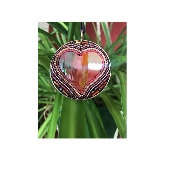Heart Pendant with Stained Glass and Beads