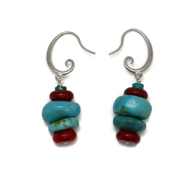 Turquoise and Coral Mask Earrings