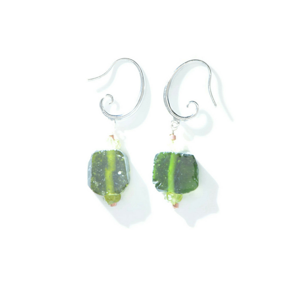 Green Roman Glass Mask Earrings