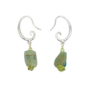 Blue and Green Roman Glass Mask Earrings