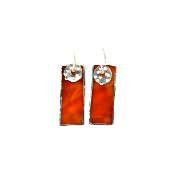 Mod Earrings in Orange Stained Glass