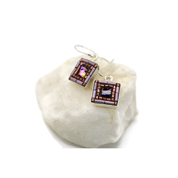 Purple and Copper Square Bling Earrings