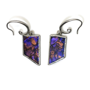 Purple and Copper Rectangle Van Gogh Glass Earrings