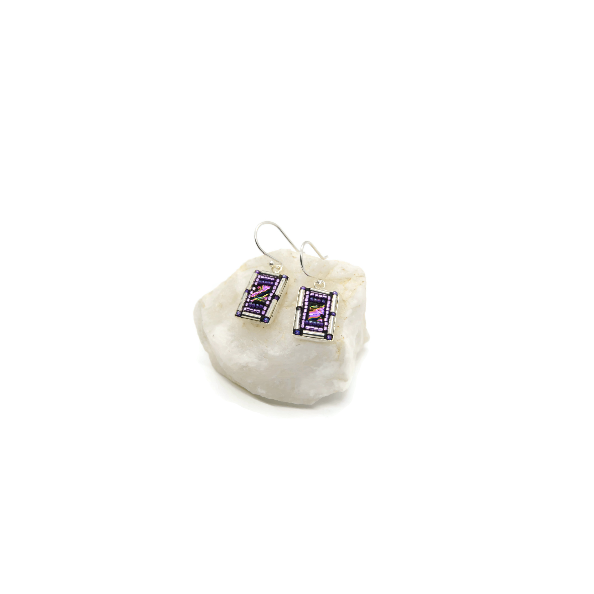 Purple and Silver Rectangle Bling Earrings