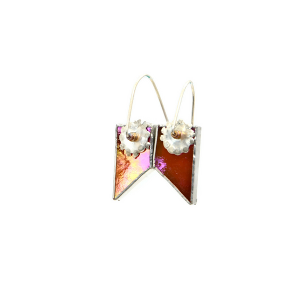 Mod Earrings with Red Irridized Glass