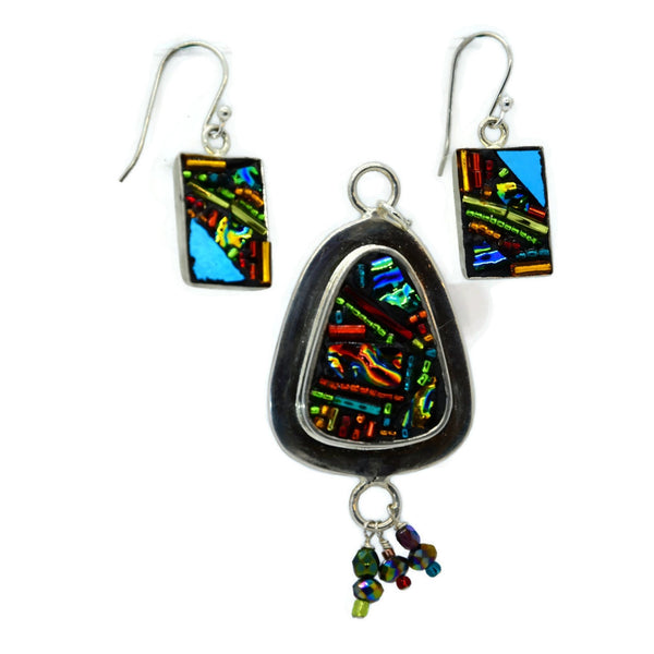 Crazy Quilt Style Earring and Pendant Set