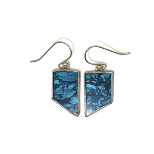 Teal Blue Van Gogh Glass Rectangle Earrings
