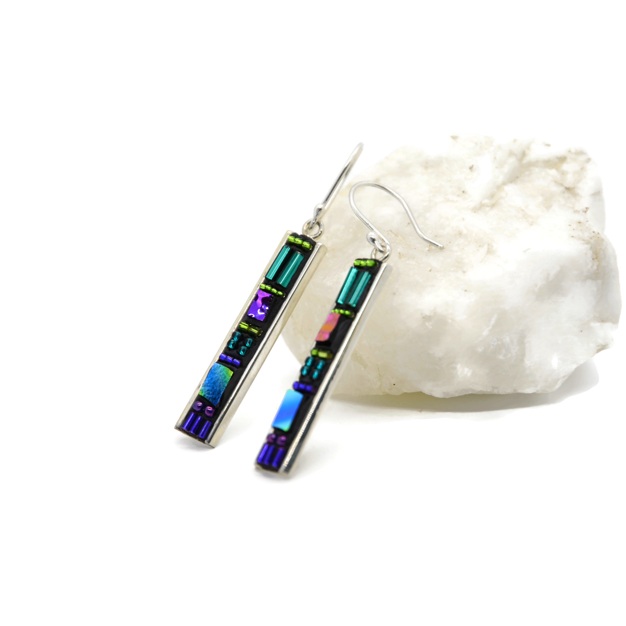 Turquoise, Purple and Green Deco Earrings