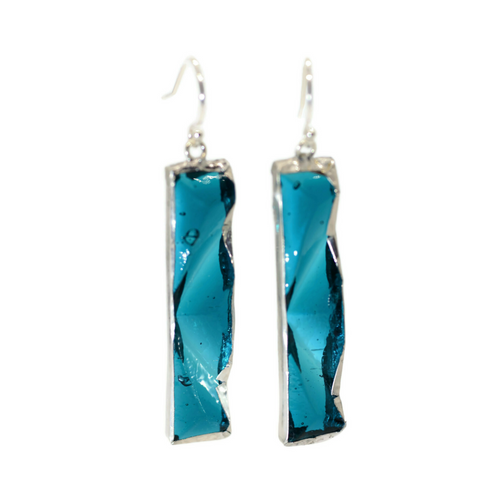 Peacock Blue Textured Glass Earrings